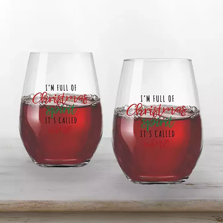 Christmas Dining & Entertaining>Kirklands Home Full of Christmas Spirit Wine Glasses, Set of 2 Clear