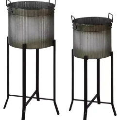 Kirklands Home Galvanized Planters with Stands, Set of 2 Black Clearance