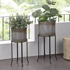 Kirklands Home Galvanized Planters with Stands, Set of 2 Black Clearance