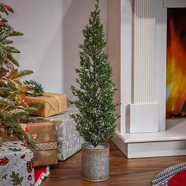 Christmas Arrangements & Garland>Kirklands Home Galvanized Bucket Snowy Christmas Tree, 35 in. Green