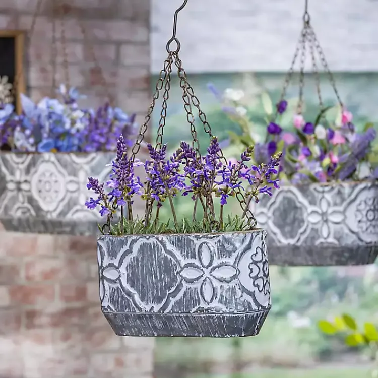 Kirklands Home Galvanized Hanging Bucket Planters, Set of 3 Silver Outlet