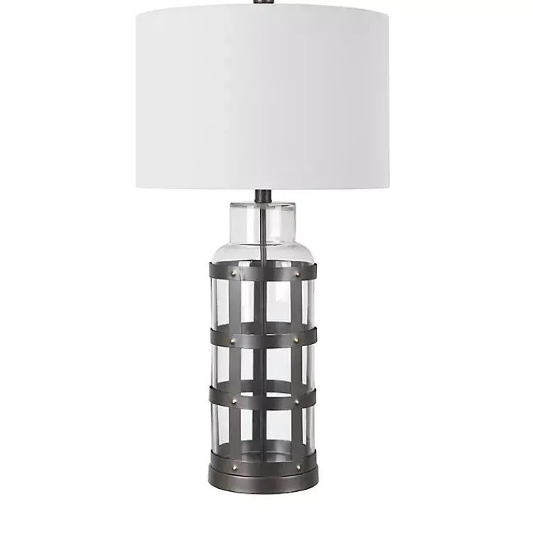 Kirklands Home Galvanized Metal Glass Jug Table Lamp White Best