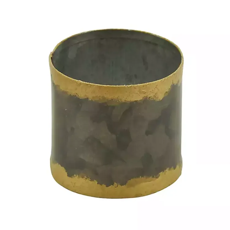 Kirklands Home Galvanized Metal Gold Rim Napkin Rings, Set of 4 New