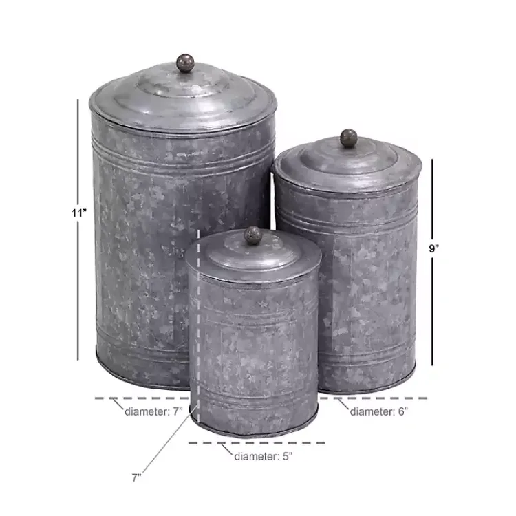 Decorative Bowls & Jars>Kirklands Home Galvanized Metal Lid 3-pc. Decorative Jar Set Silver
