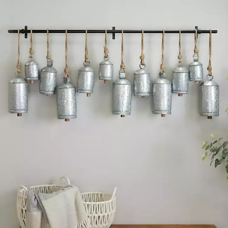 Decorative Accents>Kirklands Home Galvanized Round Bells Wall Plaque Silver