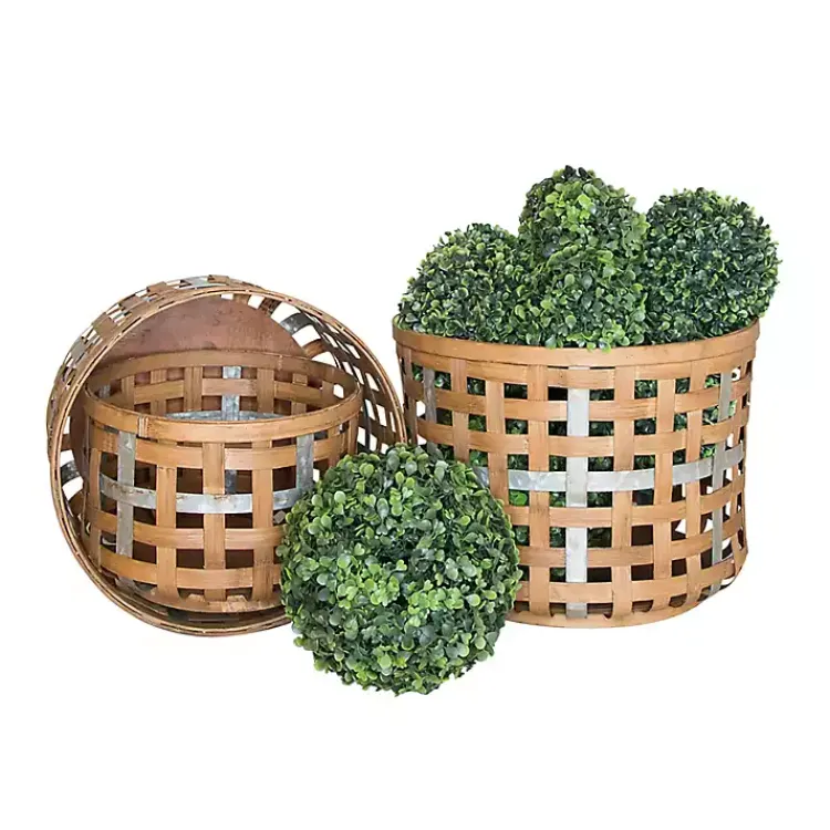 Baskets & Boxes>Kirklands Home Galvanized Woven Wicker Baskets, Set of 3