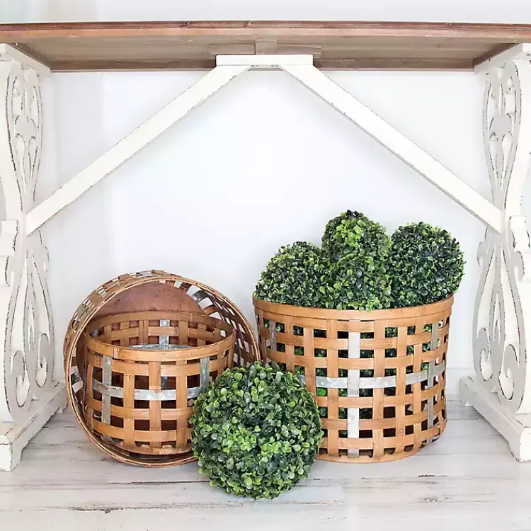 Baskets & Boxes>Kirklands Home Galvanized Woven Wicker Baskets, Set of 3