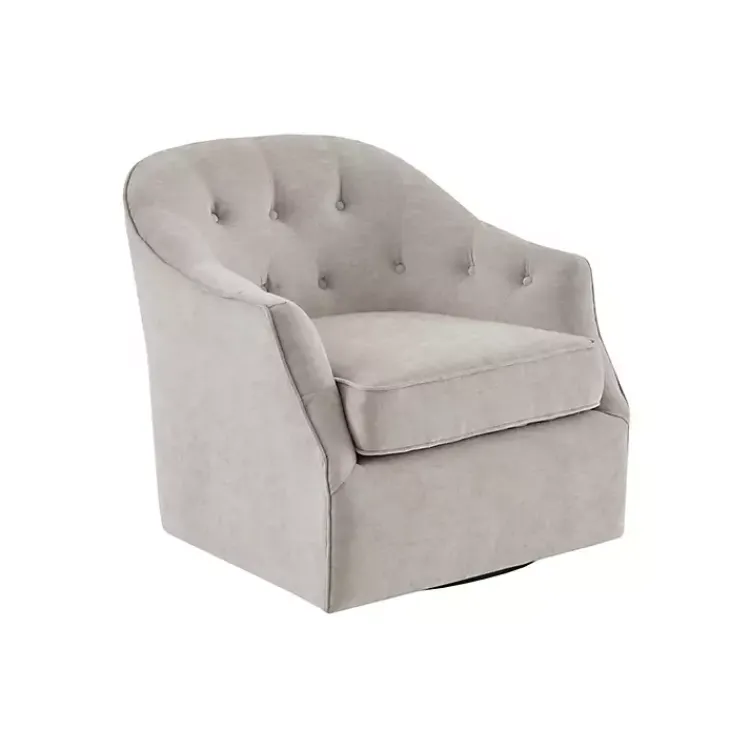 Kirklands Home Gayla Taupe Button Tufted Swivel Accent Chair Gray Outlet