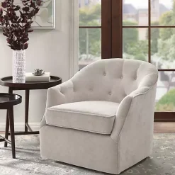 Kirklands Home Gayla Taupe Button Tufted Swivel Accent Chair Gray Outlet
