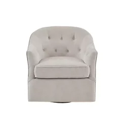 Kirklands Home Gayla Taupe Button Tufted Swivel Accent Chair Gray Outlet