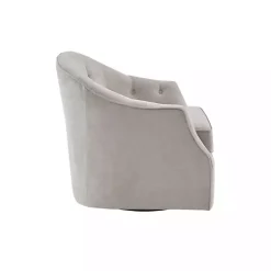Kirklands Home Gayla Taupe Button Tufted Swivel Accent Chair Gray Outlet