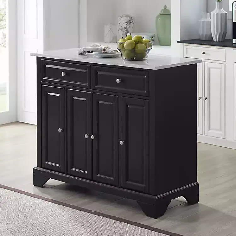 Kirklands Home Gia Black and White Marble Kitchen Island New