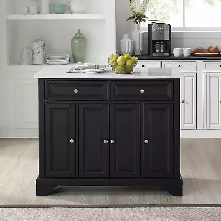 Kirklands Home Gia Black and White Marble Kitchen Island New