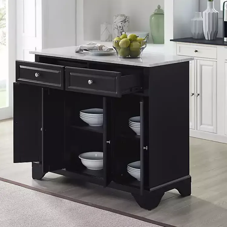 Kirklands Home Gia Black and White Marble Kitchen Island New