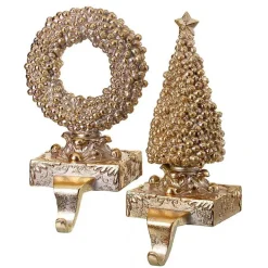 Christmas Stockings & Stocking Holders>Kirklands Home Gilded Tree and Wreath Stocking Holders, Set of 2 Gold
