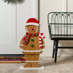Outdoor Christmas Decorations>Kirklands Home Gingerbread Man Wooden Porch Statue Brown