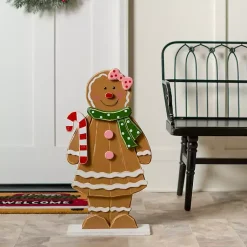 Outdoor Christmas Decorations>Kirklands Home Gingerbread Woman Wooden Porch Statue Brown