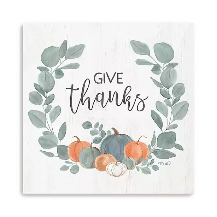 Fall>Kirklands Home Give Thanks Eucalyptus Pumpkin Giclee Canvas Print