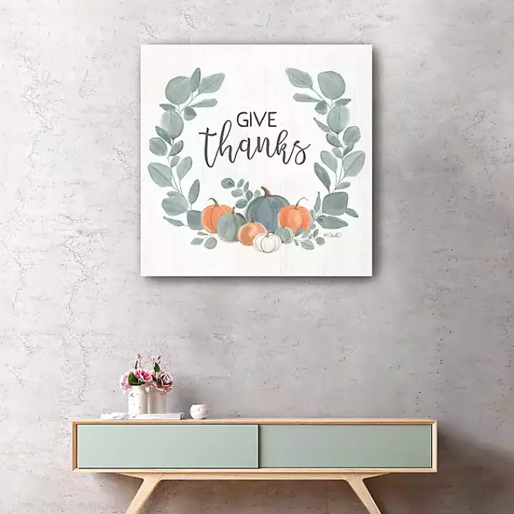 Fall>Kirklands Home Give Thanks Eucalyptus Pumpkin Giclee Canvas Print
