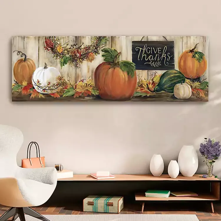 Fall>Kirklands Home Give Thanks Pumpkins Canvas Art Print