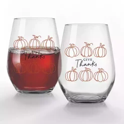 Fall>Kirklands Home Give Thanks Pumpkins Wine Glasses, Set of 2
