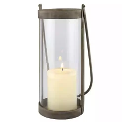 Lanterns>Kirklands Home Glass and Rustic Metal Lantern Gray