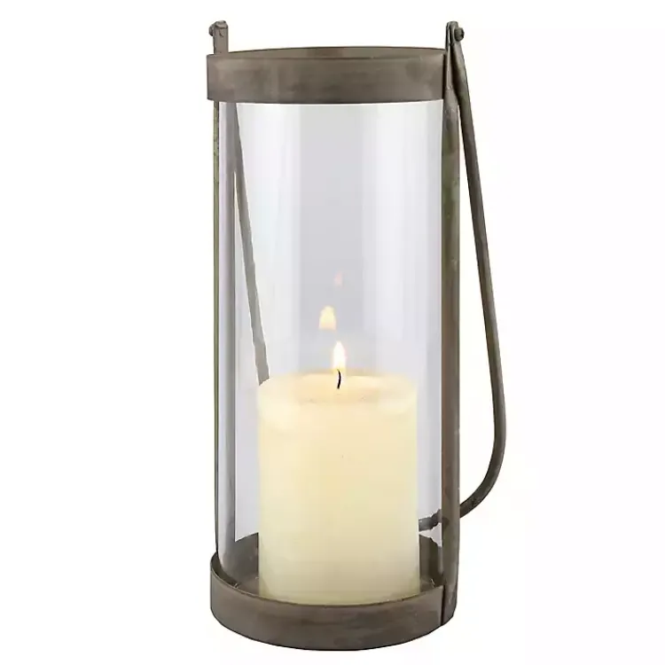 Lanterns>Kirklands Home Glass and Rustic Metal Lantern Gray