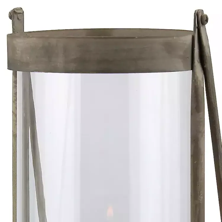 Lanterns>Kirklands Home Glass and Rustic Metal Lantern Gray