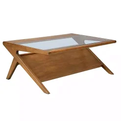 Kirklands Home Glass and Walnut Wood Angled Coffee Table Brown Best