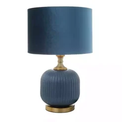Kirklands Home Glass Base Round Velvet Shade Table Lamp Blue