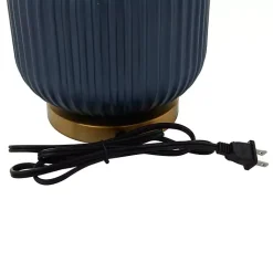 Kirklands Home Glass Base Round Velvet Shade Table Lamp Blue