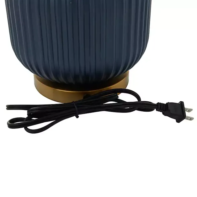 Kirklands Home Glass Base Round Velvet Shade Table Lamp Blue