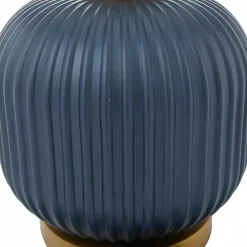 Kirklands Home Glass Base Round Velvet Shade Table Lamp Blue