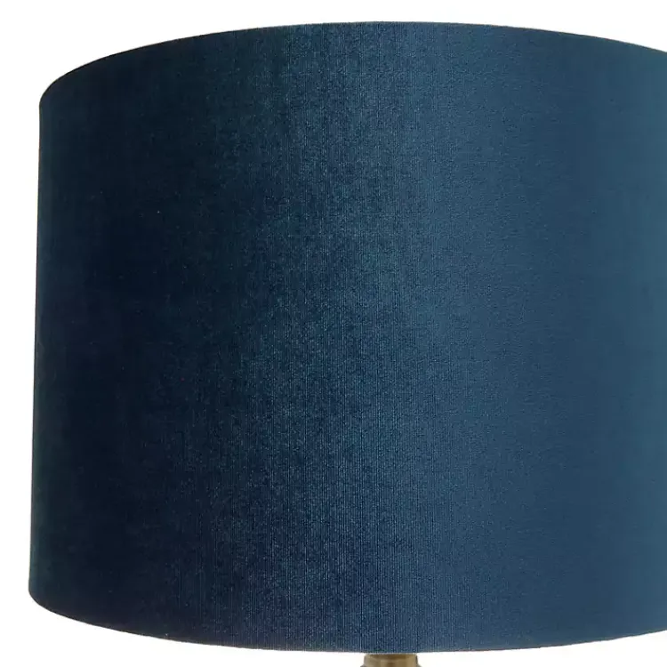Kirklands Home Glass Base Round Velvet Shade Table Lamp Blue