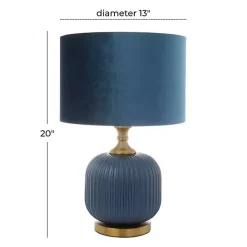 Kirklands Home Glass Base Round Velvet Shade Table Lamp Blue