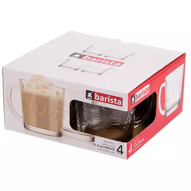 Kirklands Home Glass Embossed Coffee Mugs, Set of 4 Clear Online