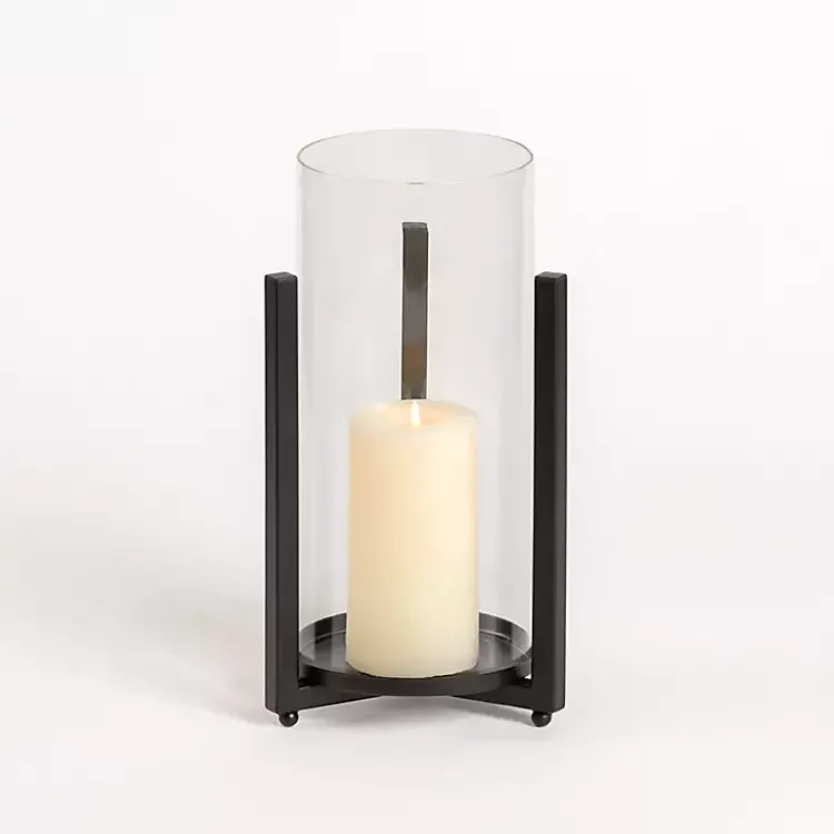 Candle Holders>Kirklands Home Glass Hurricane with Black Metal Stand, 9.5 in.