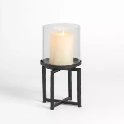Candle Holders>Kirklands Home Glass Hurricane with Black Metal Stand, 16 in.