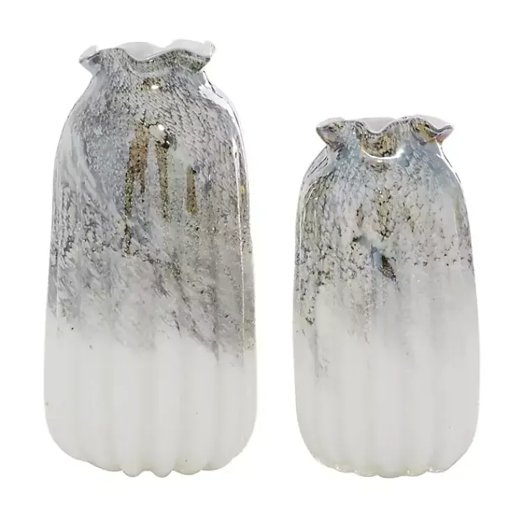 Vases>Kirklands Home Glazed Gray Glass Vases, Set of 2
