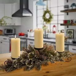 Christmas Centerpieces>Kirklands Home Glitter Bristle Pine Candle Centerpiece Green
