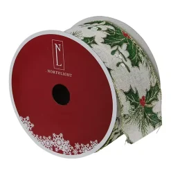 Christmas Tree Decorations>Kirklands Home Glitter Holly Leaves 16 yard Christmas Ribbon
