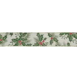 Christmas Tree Decorations>Kirklands Home Glitter Holly Leaves 16 yard Christmas Ribbon