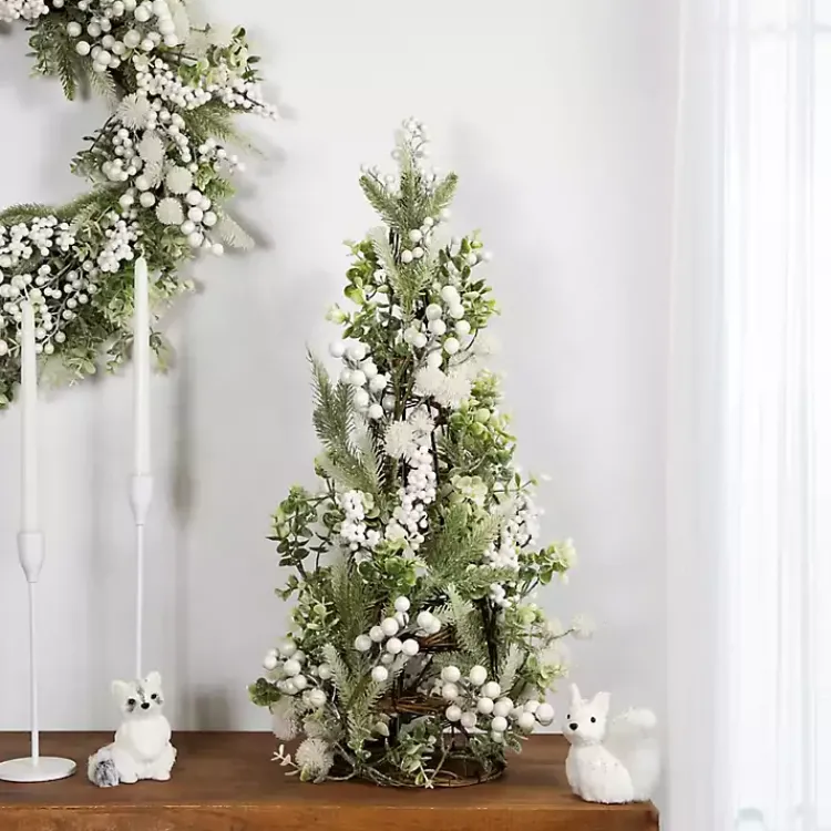 Christmas Arrangements & Garland>Kirklands Home Glitter Pine and Berry Mini Christmas Tree
