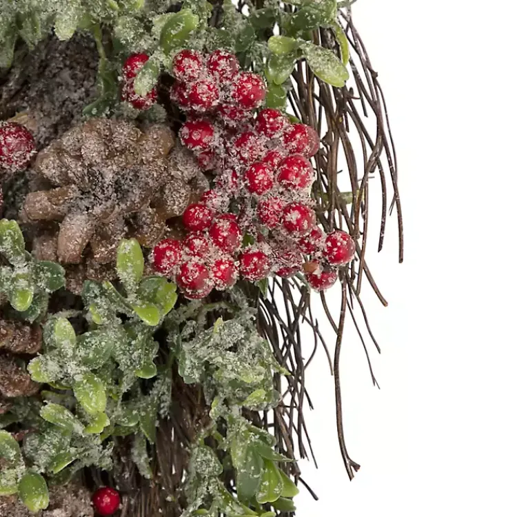 Christmas Wreaths>Kirklands Home Glitter Pinecone and Berry Teardrop Swag