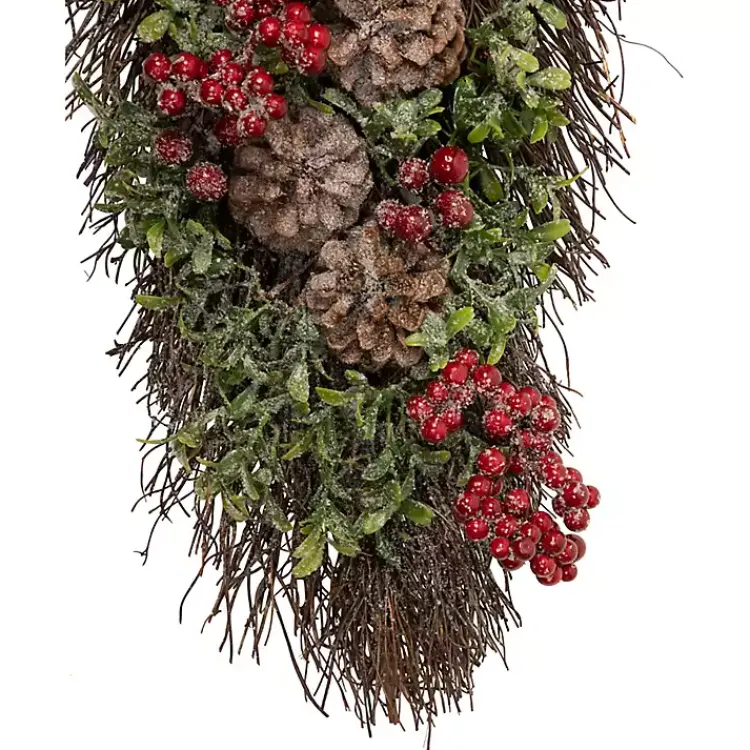 Christmas Wreaths>Kirklands Home Glitter Pinecone and Berry Teardrop Swag