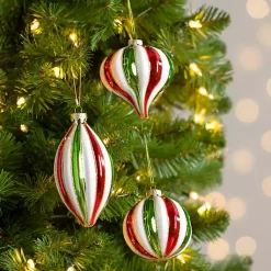 Christmas Ornaments>Kirklands Home Glitter Striped Christmas Ornaments, Set of 3 Multi