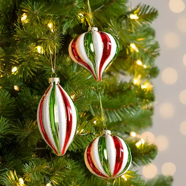 Christmas Ornaments>Kirklands Home Glitter Striped Christmas Ornaments, Set of 3 Multi