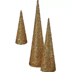 Christmas Decorations>Kirklands Home Glittered Cone Tabletop Trees, Set of 3 Gold