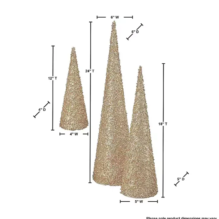 Christmas Decorations>Kirklands Home Glittered Cone Tabletop Trees, Set of 3 Gold