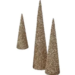 Christmas Decorations>Kirklands Home Glittered Pearl Cone Tabletop Trees, Set of 3